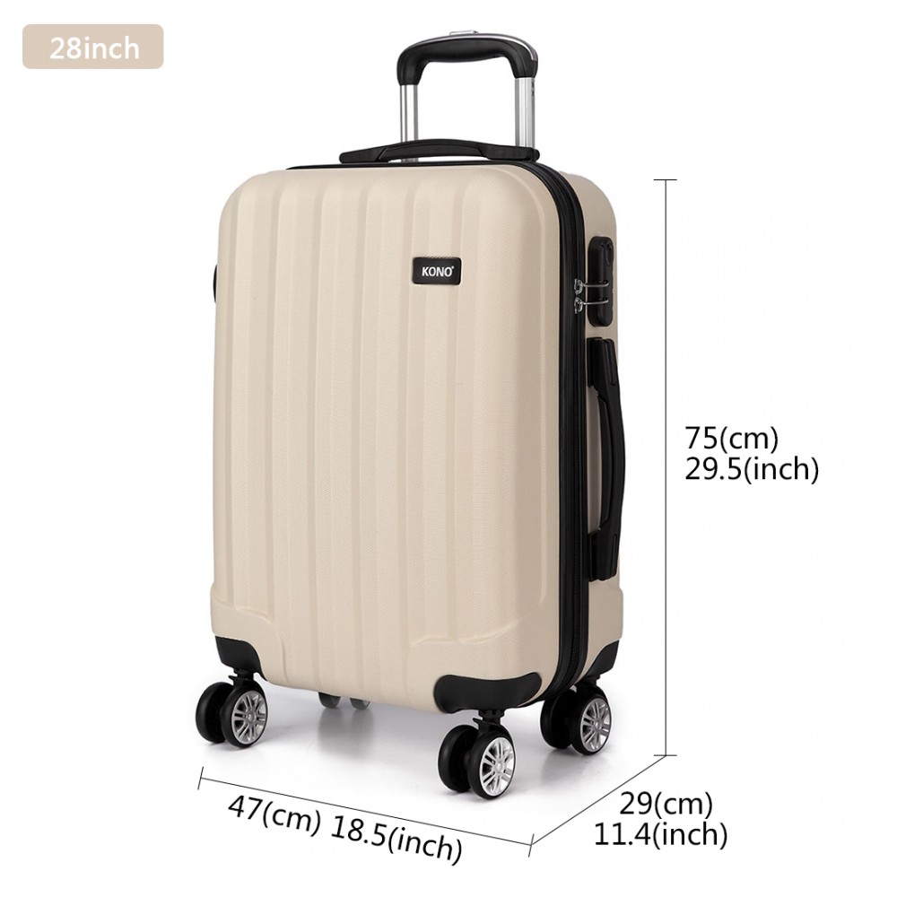 K1773L Kono Vertical Stripe Hard Shell Suitcase 28 Inch Luggage Set Beige